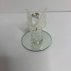 Glass Angel Figurine with Mirror Base
